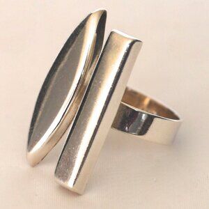 Modernist Two-Sided Sterling Silver Ring - Mexico 925